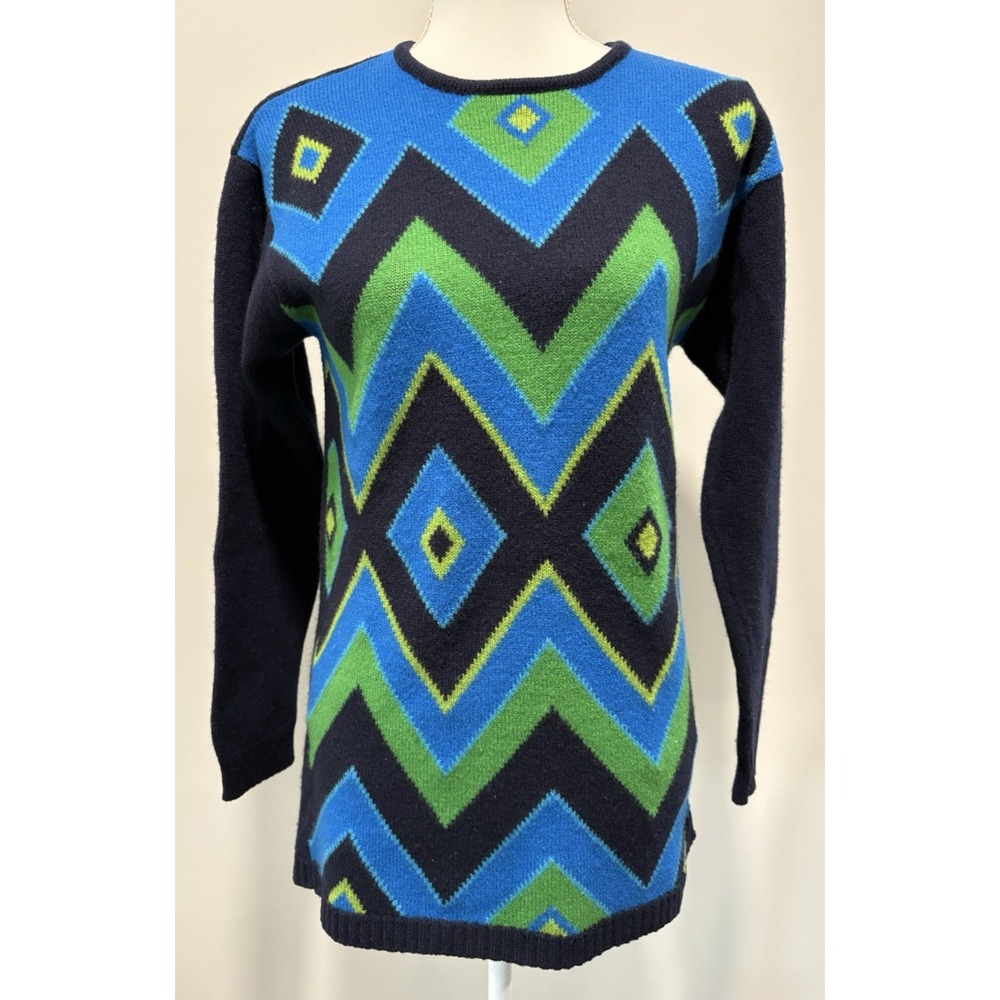 Vintage Liz Claiborne Merino Wool Tunic Sweater SMALL Adult Color Block 90s Y2K